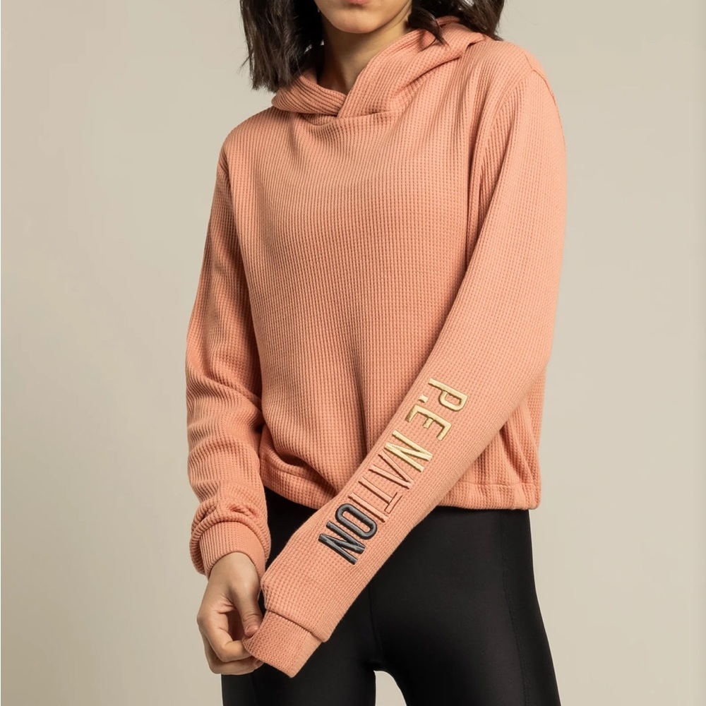 P.E Nation Rebound Waffle-Knit Coral Drawstring Hoodie Pullover Women's Small